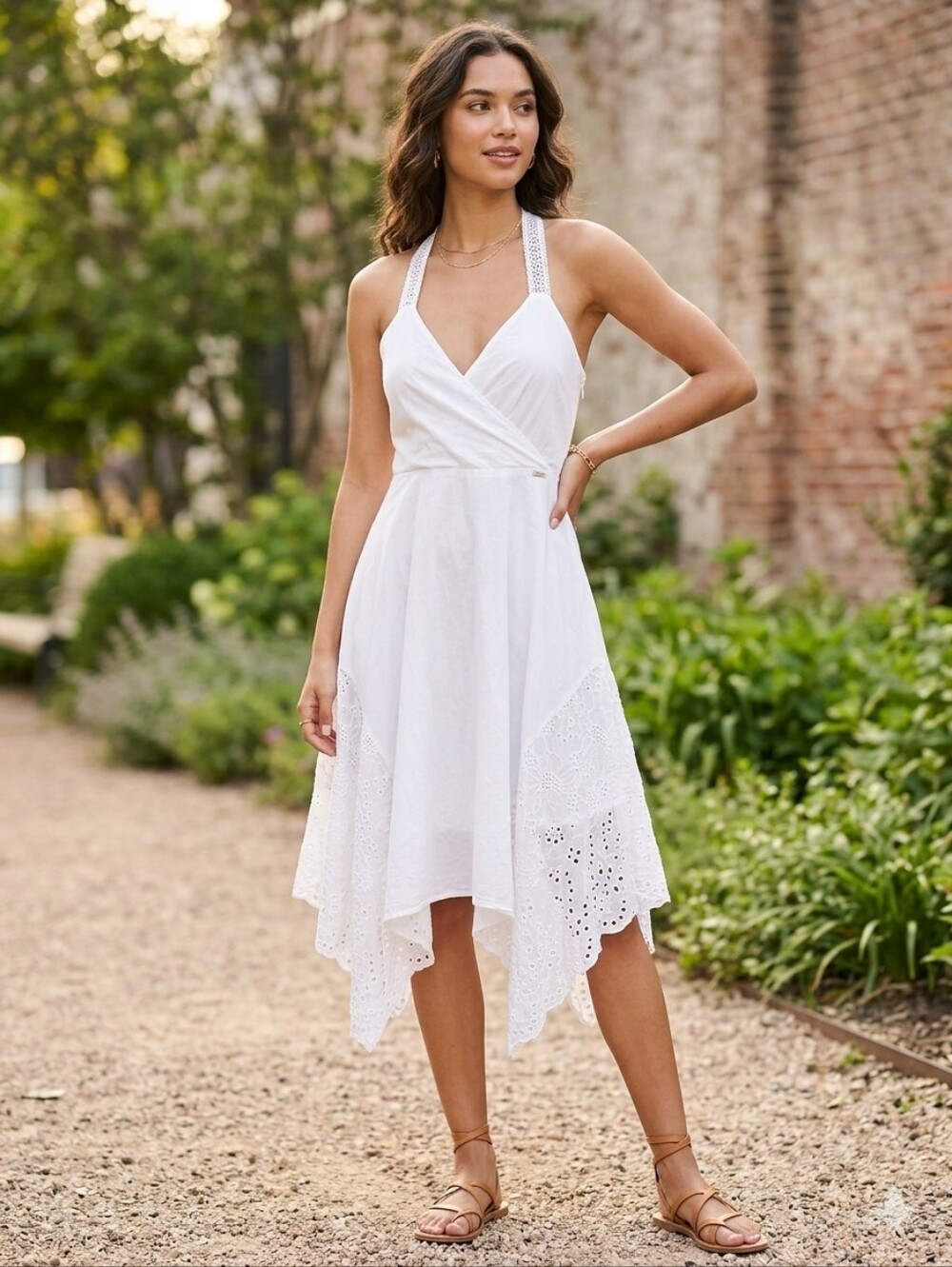 CLEARANCE Cotton Eyelet Halter Midi Dress,  Size Medium